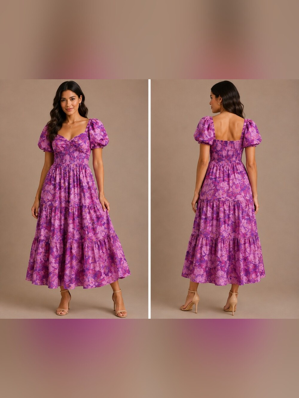 Free People Lavender Purple Floral Puff-Sleeve Midi Dress
